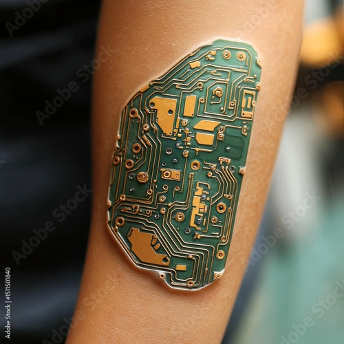 Smart tattoo technologies embedding sensors and electronics into skin-like wearable circuits. photo