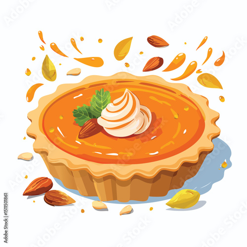 Pumpkin Pie with Sauce Splash creative isometric illustration with layered dimension and depth cues.