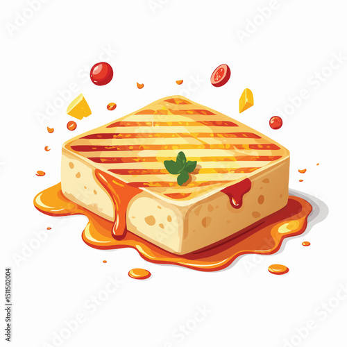 Grilled Cheese with Sauce Splash creative isometric illustration with layered dimension and depth cues.