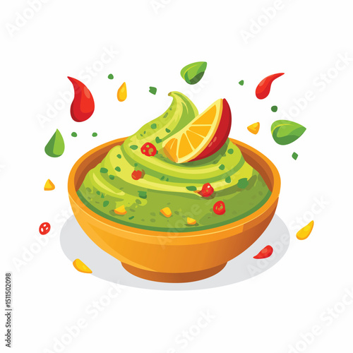 Guacamole with Sauce Splash creative isometric illustration with layered dimension and depth cues.
