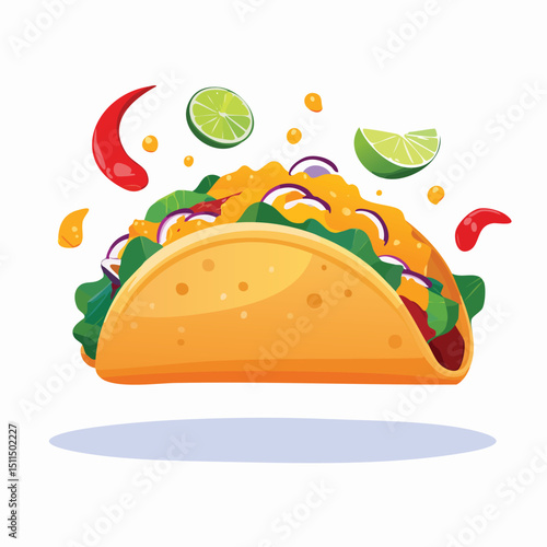 Fish Tacos with Sauce Splash creative isometric illustration with layered dimension and depth cues.