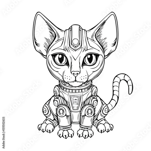 Oriental Shorthair Robot vector illustration in hand-drawn sketch style with minimalist detail