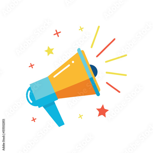 Colorful illustration of a megaphone with decorative elements for promotion and advertising