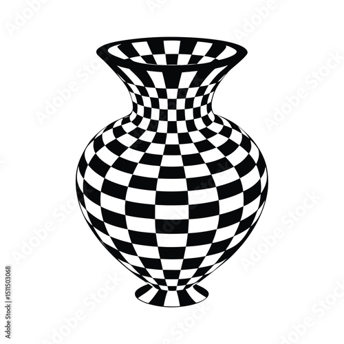 Black and white checkered vase design showing a retro optical illusion on a plain background
