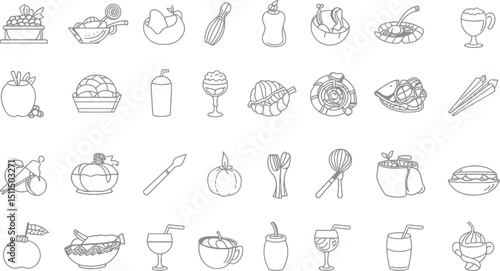 Collection of Hand Drawn Food and Drink Icons Perfect for Menus Websites and Apps