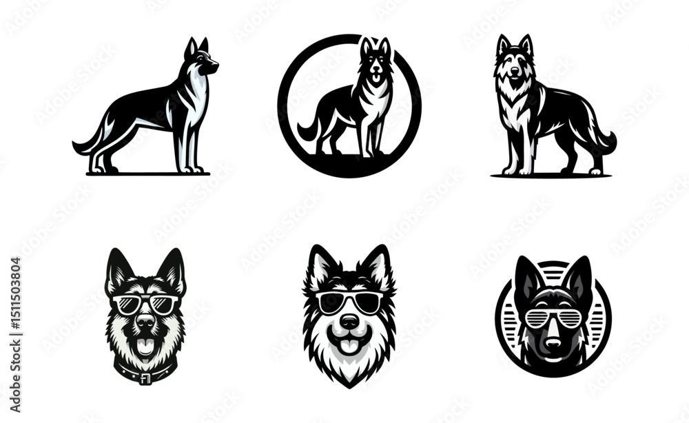 Fototapeta premium German shepherd dog logo vector black white illustration