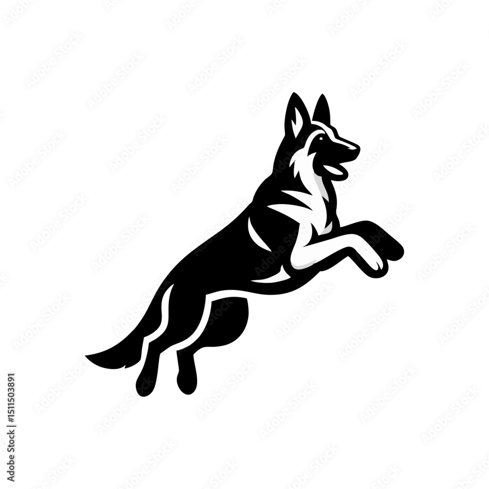 Fototapeta premium German shepherd dog logo vector black white illustration