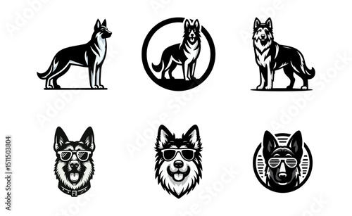 German shepherd dog logo vector black white illustration