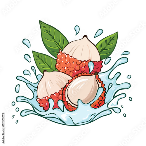 Lychee splash Colorful Vector in Adorable Comic Style with Expressive Lines.