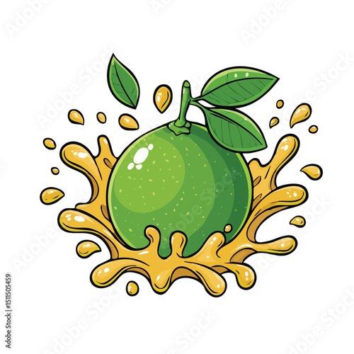 Calamansi splash Colorful Vector in Adorable Comic Style with Expressive Lines.