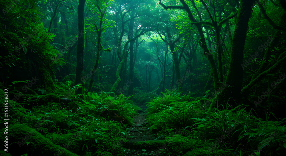 Enchanted Green Forest Path In A Mysterious Deep Lush Jungle Enchanted Green Forest Path In A Mysterious Deep Lush Jungle
