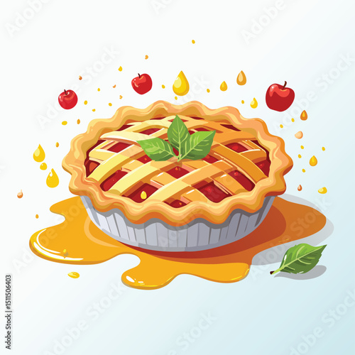 Apple Pie with Sauce Splash creative isometric illustration with layered dimension and depth cues.