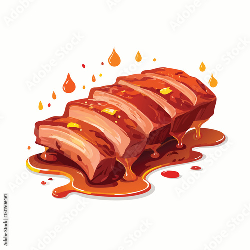 BBQ Ribs with Sauce Splash creative isometric illustration with layered dimension and depth cues.