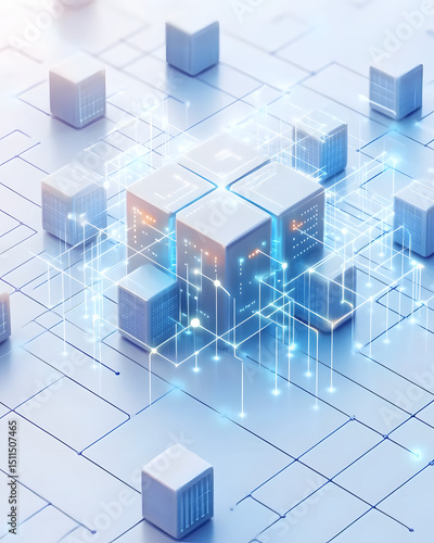 Modern digital space 3d visualization of innovative blockchain technology integration perspectives