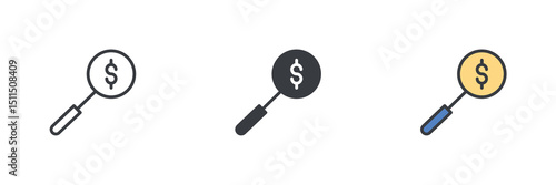 Financial search different style icon set