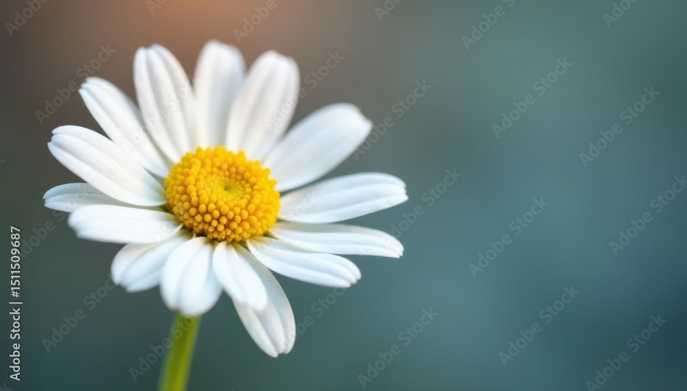 Fototapeta premium Single chamomile flower, delicate petals, vibrant yellow center , flower, botany, center
