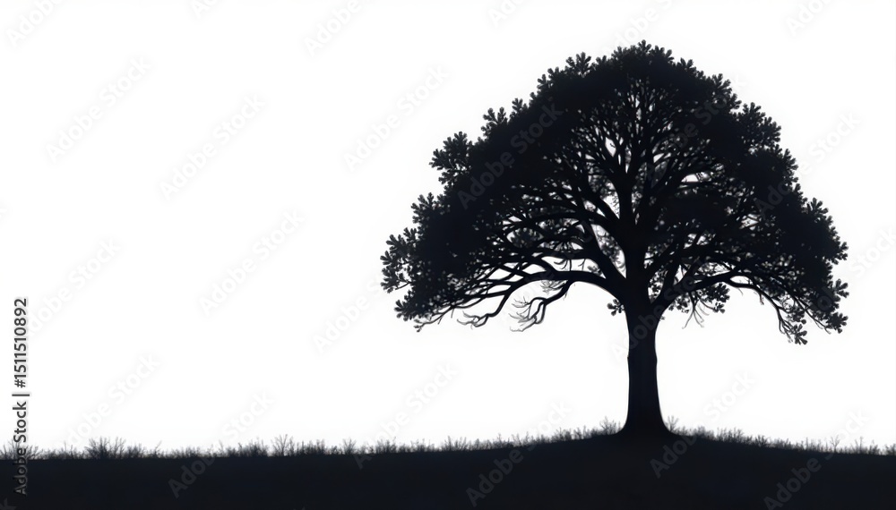 Obraz premium Stark black tree silhouette against bright white background, dramatic shadows , photography, dark