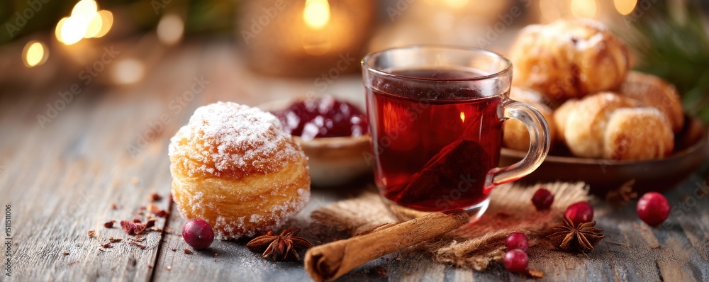 Warm beverage with pastries, perfect for cozy gatherings during festive seasons. Warm beverage with pastries, perfect for cozy gatherings during festive seasons.