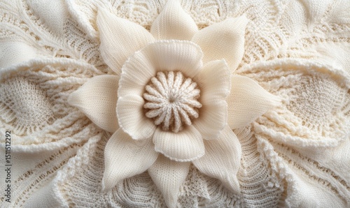 Cream-colored knitted flower design