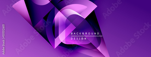 Abstract purple design. Dynamic shapes overlap creating modern visual effect. Gradient colors add depth, texture. Minimalist text present.