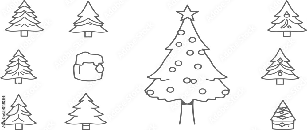 Christmas tree vector set with holiday decoration and star Christmas tree vector set with holiday decoration and star