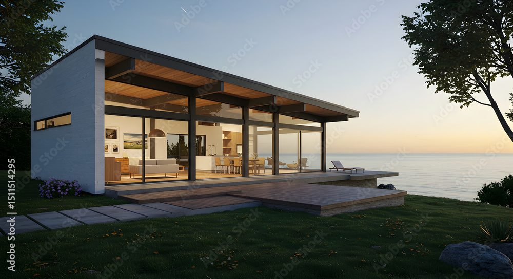 Modern Coastal Home With Ocean View At Dusk Provides Serene Living Modern Coastal Home With Ocean View At Dusk Provides Serene Living