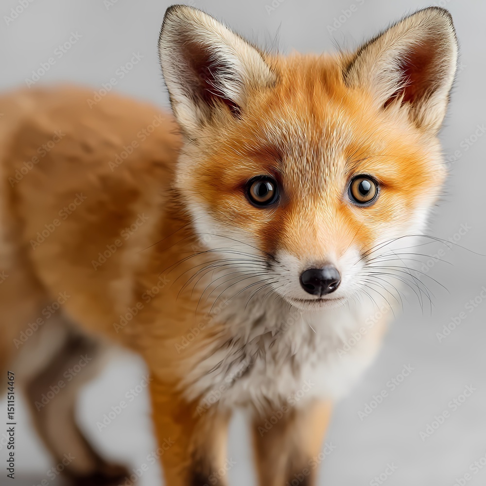 Red Fox Kit CloseUp Portrait of a Young Fox on white background Red Fox Kit CloseUp Portrait of a Young Fox on white background