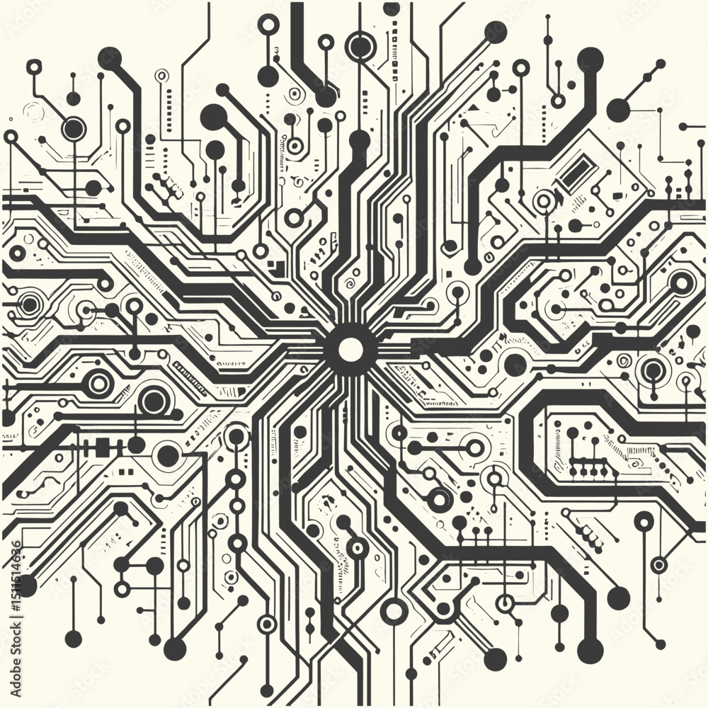 Obraz premium Molecular circuit with a circular shape, connection technology, and a digital network.