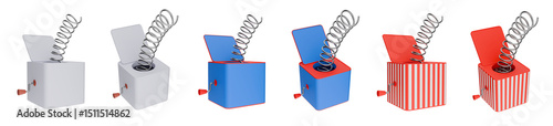 set of red, blue, white surprise spring pop out jack in the gift box toy 3d element cutout