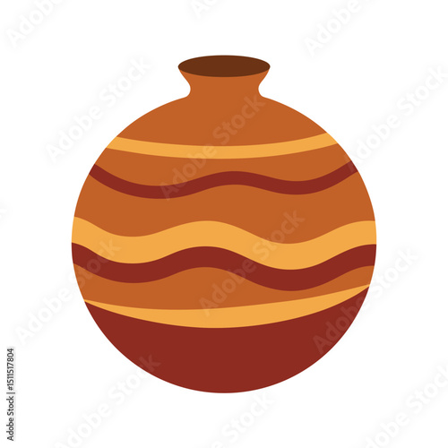 Hand-drawn illustration of an earthenware pottery vase with vibrant abstract decorative stripes