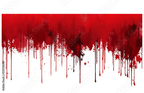 Red blood or paint flowing down on transparent background. Halloween, murder and horror concept. Red ink splash, splatter and stain.