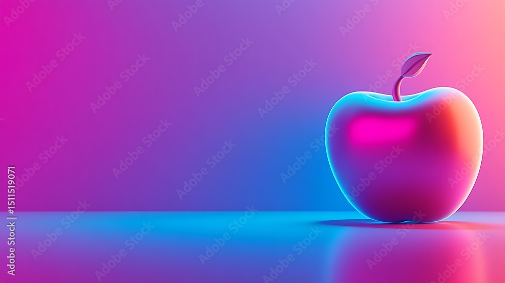 Obraz premium Neon apple on a gradient background