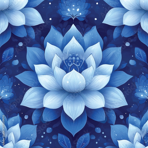  Decorative Lotus Blossom in Blue Tones