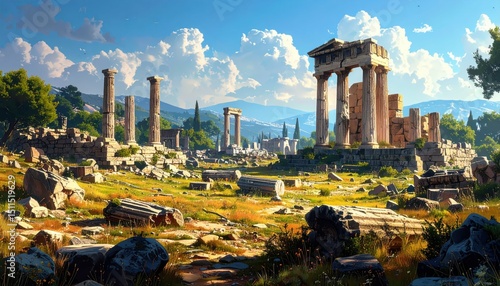 Archaeological Site of Ancient Ruins in a Tragic Historical Landscape