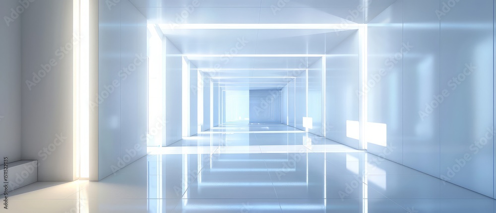 Fototapeta premium 3D neon background studio futuristic corridor modern interior 3D Background tunnel light
