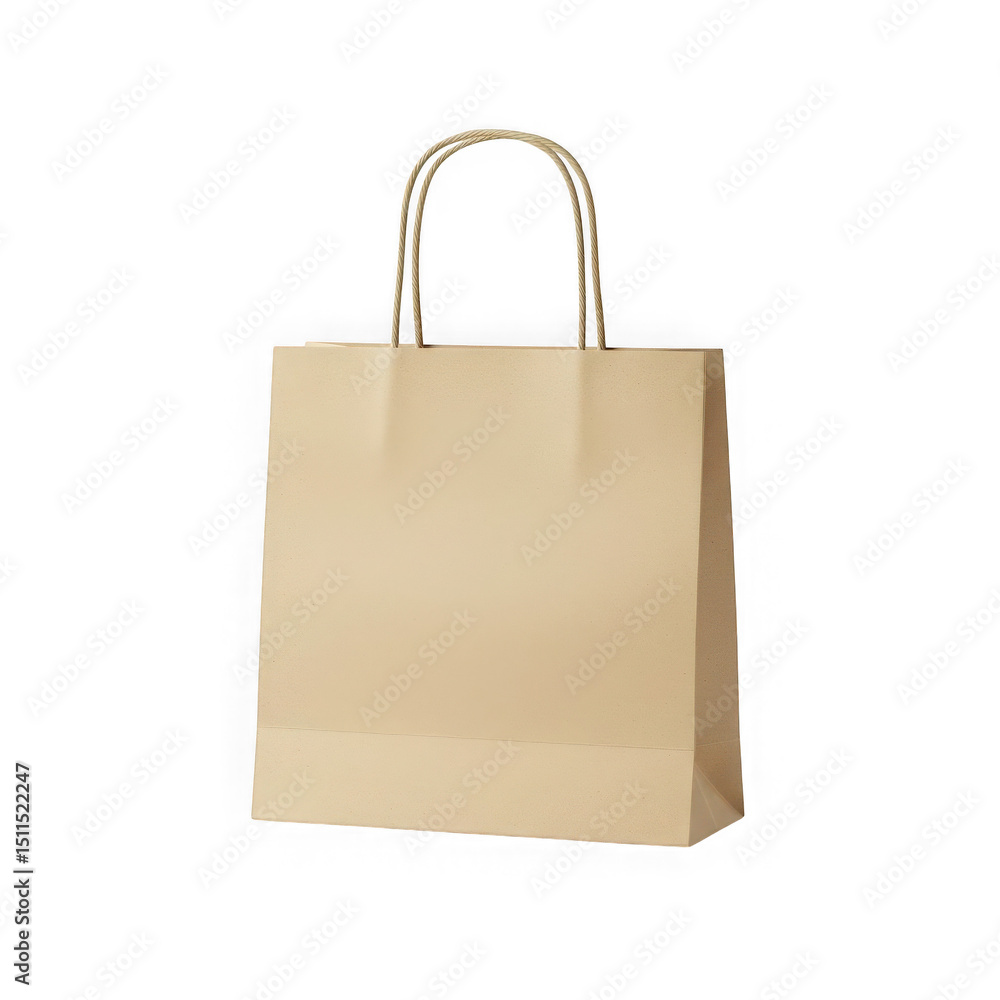 A single brown paper shopping bag with handles isolated on a transparent background A single brown paper shopping bag with handles isolated on a transparent background