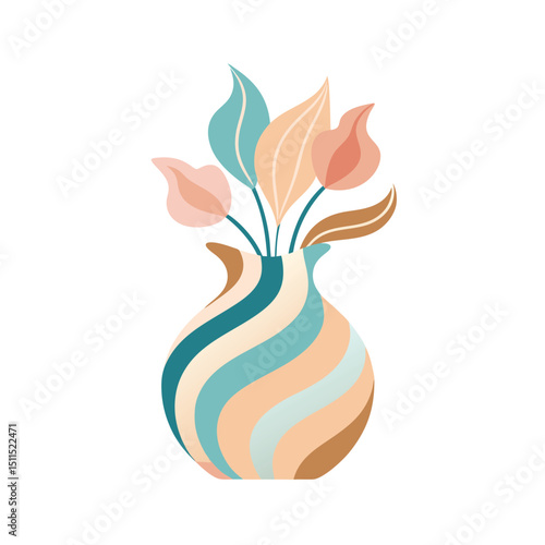 Elegant floral arrangement featuring softly colored flowers in a decorative striped vase