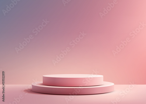 minimalist pink two tiered cylindrical podium on gradient backdrop for product display mockup showcase modern