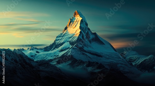 Majestic mountain peak bathed in golden sunrise