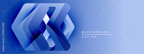 Abstract blue shapes overlap, creating dynamic visual effect. Gradient background enhances depth, modern design aesthetic.