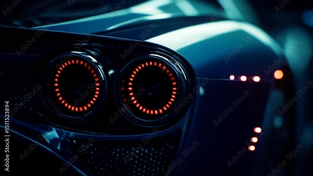 Sleek sportscar with glowing tail lights in a dramatic close-up, highlighting design Sleek sportscar with glowing tail lights in a dramatic close-up, highlighting design
