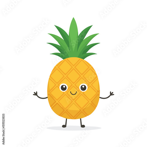Pineapple in cute cartoon character style with expressive face and limbs.