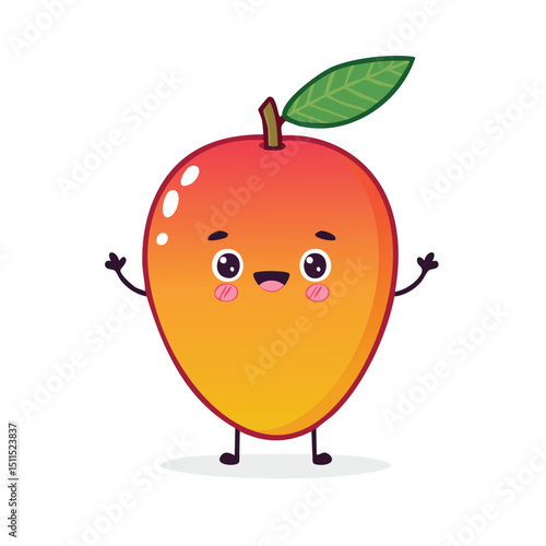Mango in cute cartoon character style with expressive face and limbs.