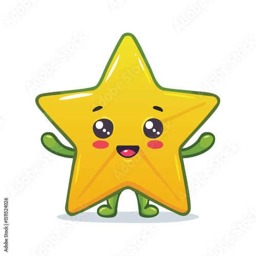 Star Fruit in cute cartoon character style with expressive face and limbs.