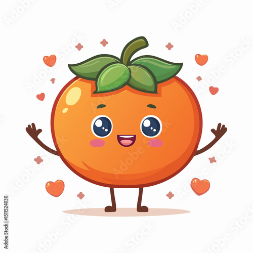 Persimmon in cute cartoon character style with expressive face and limbs.