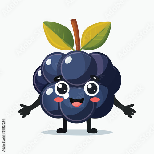 Aronia Berry in cute cartoon character style with expressive face and limbs.