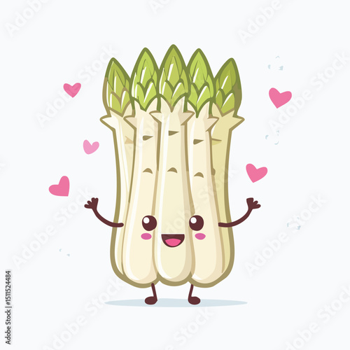 Asparagus in cute cartoon character style with expressive face and limbs.