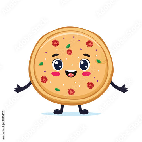 Flatbread in cute cartoon character style with expressive face and limbs.