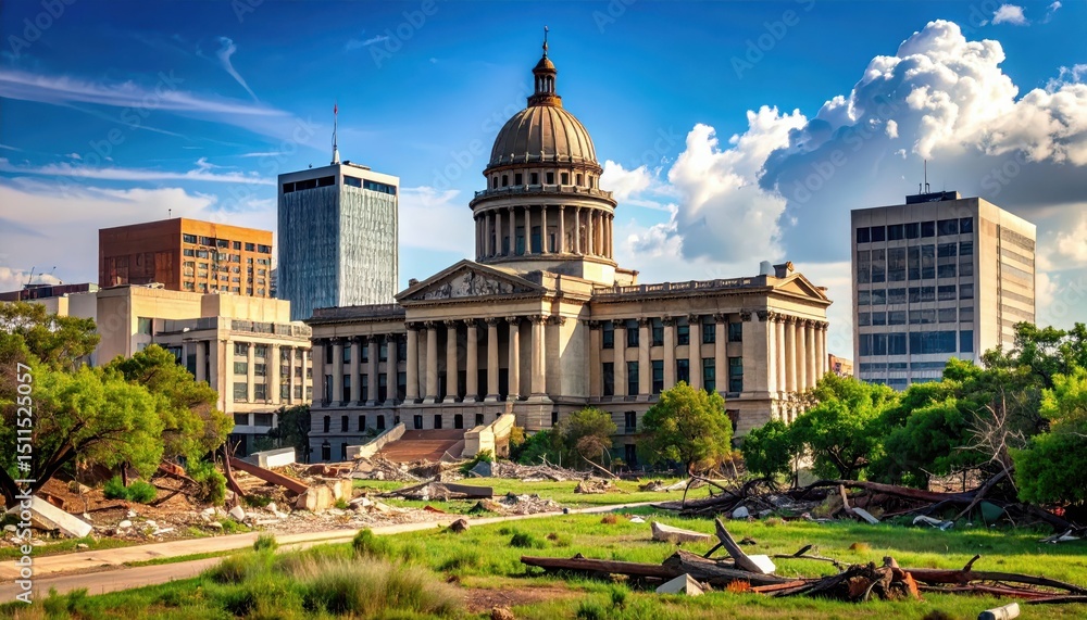 Obraz premium Devastation in Oklahoma City: A Tragic Scene of Urban Ruins