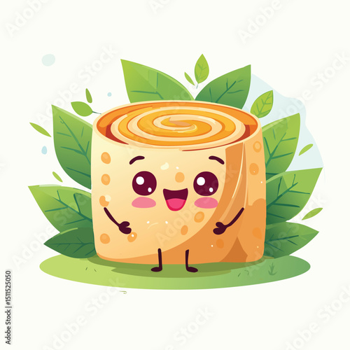 Spring Rolls in cute cartoon character style with expressive face and limbs.